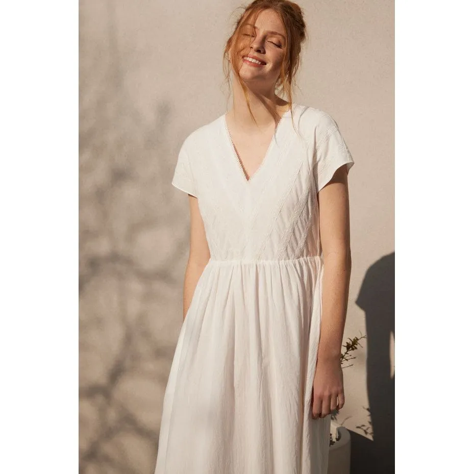April Lace Trim Mixed Midi Grade and Gather Dress SALE
