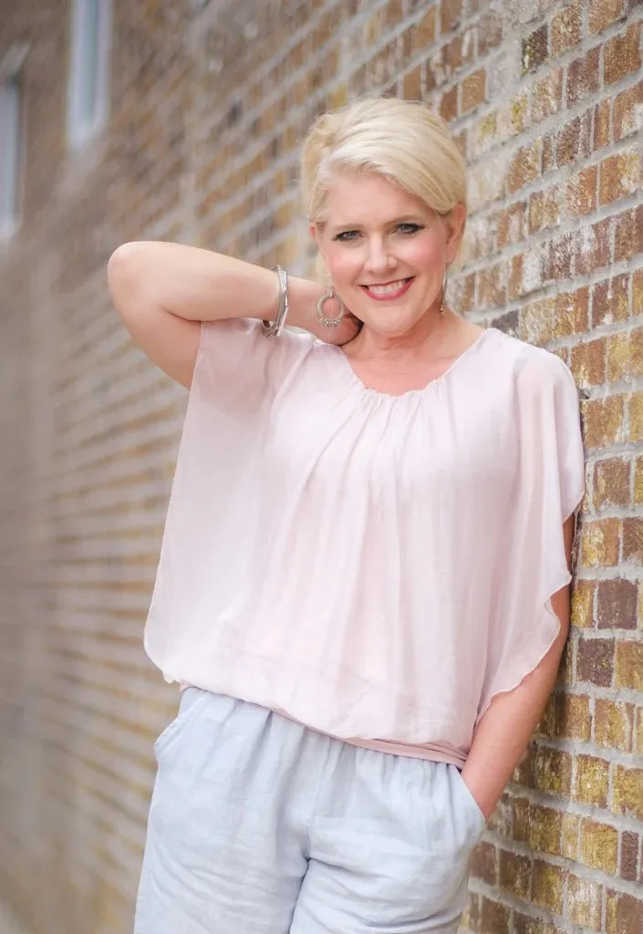 Aurora Flutter Fly Sleeve Silk Top w/ Band BSS202
