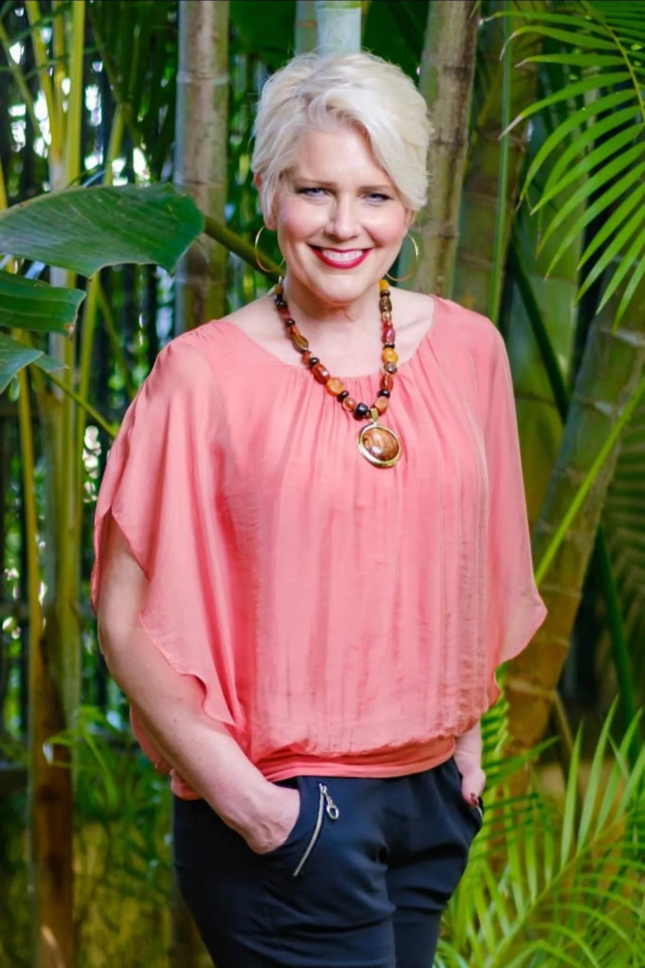 Aurora Flutter Fly Sleeve Silk Top w/ Band BSS202