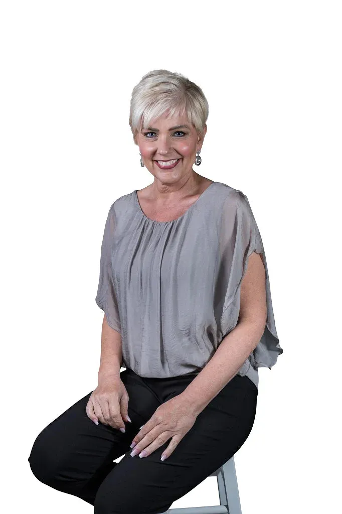 Aurora Flutter Fly Sleeve Silk Top w/ Band BSS202