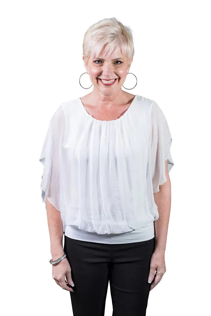 Aurora Flutter Fly Sleeve Silk Top w/ Band BSS202