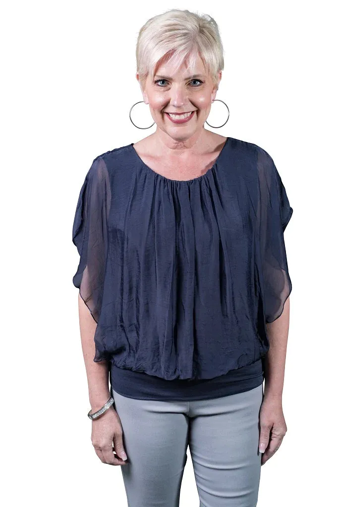 Aurora Flutter Fly Sleeve Silk Top w/ Band BSS202