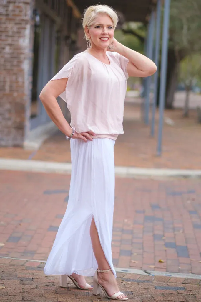Aurora Flutter Fly Sleeve Silk Top w/ Band BSS202