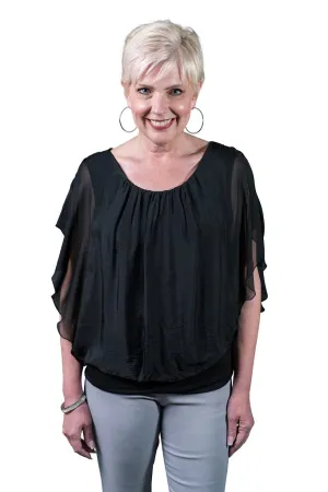 Aurora Flutter Fly Sleeve Silk Top w/ Band BSS202