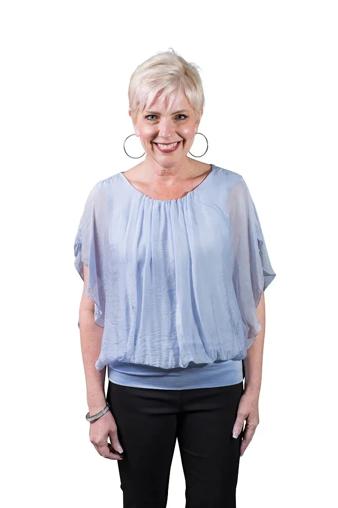 Aurora Flutter Fly Sleeve Silk Top w/ Band BSS202