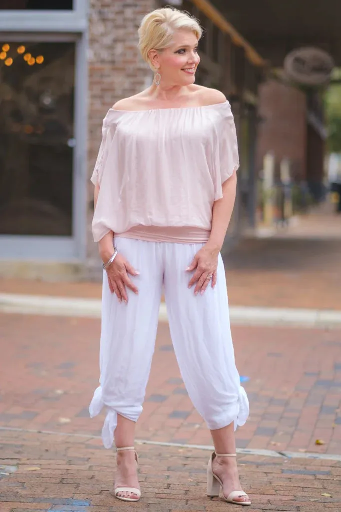 Aurora Flutter Fly Sleeve Silk Top w/ Band BSS202