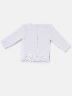 Baby Girl Cardigan with Bows and Lace-White