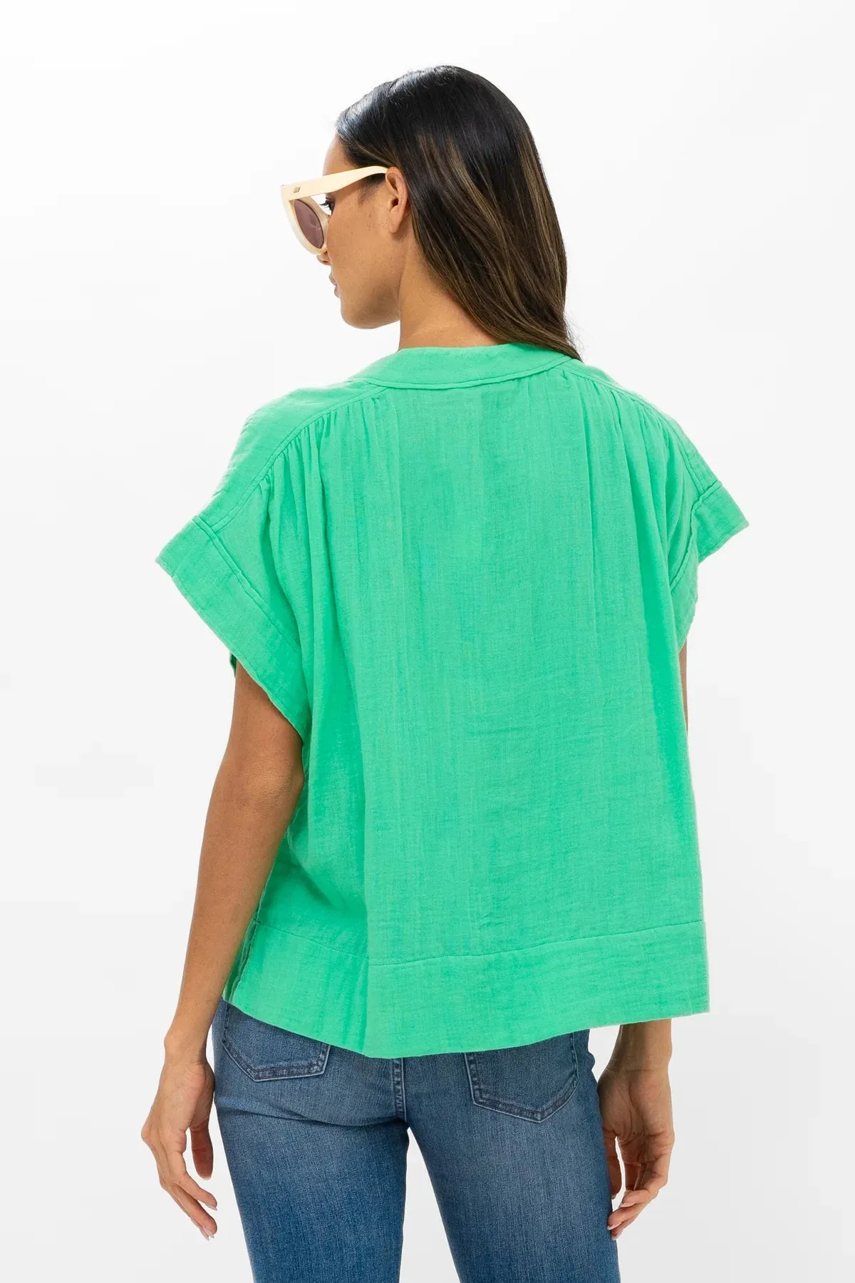 Bahama Green Roll Sleeve Top