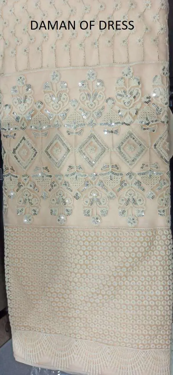 Beige Long Net Karachi Embroidery Pakistani Wear