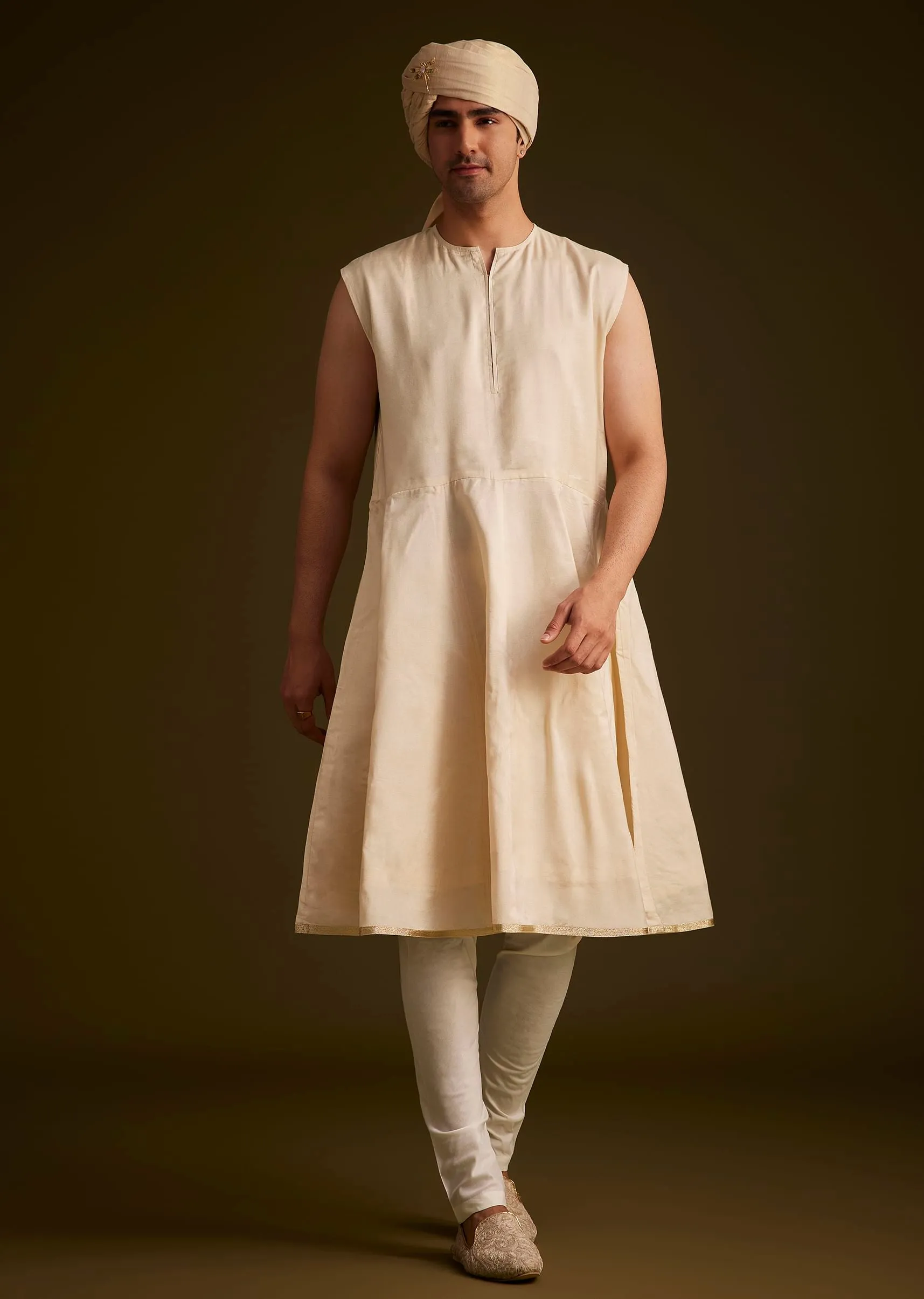 Beige Resham Embroidered Sherwani With Elegant Dupatta