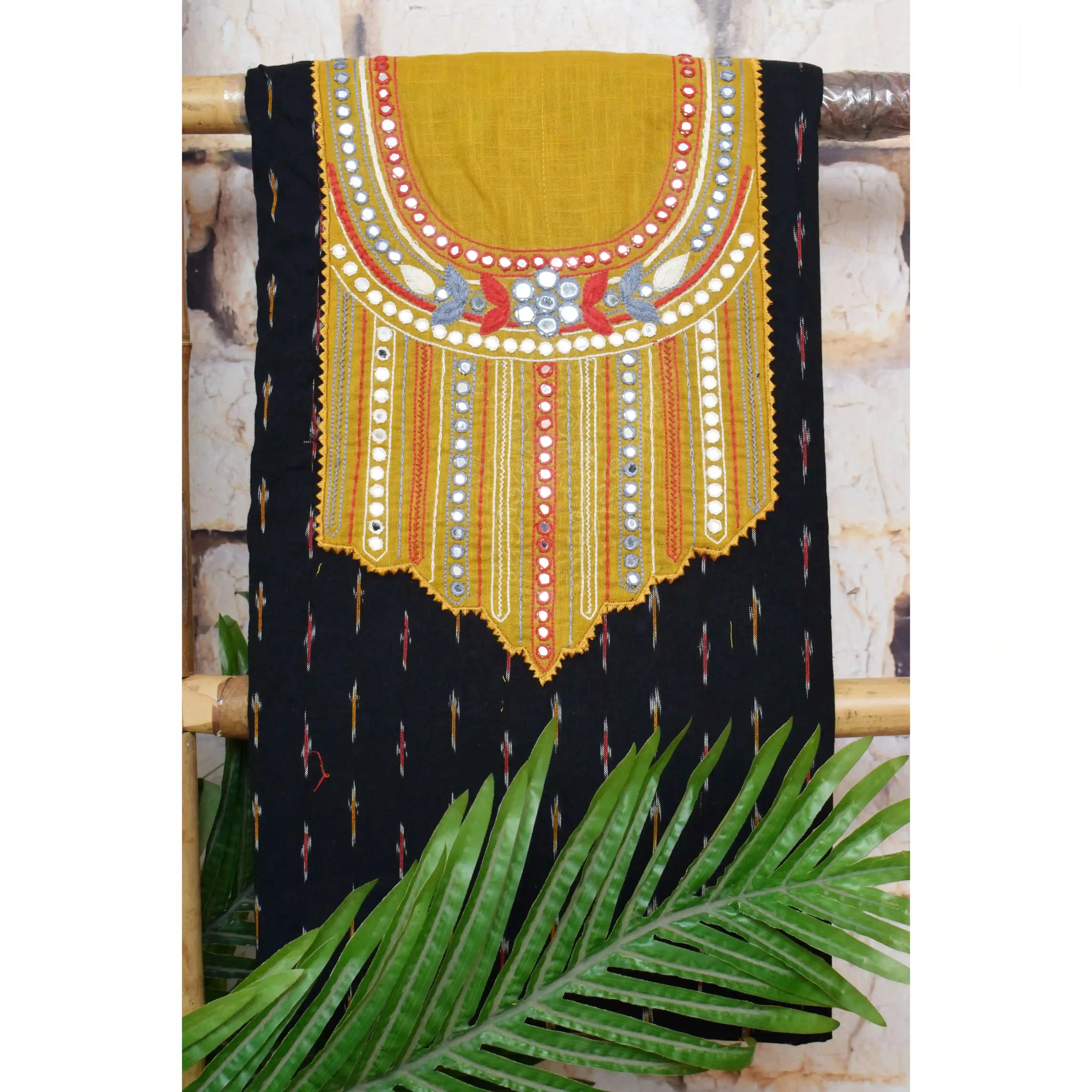Black Ikat Hand Embroidered Cotton Kurti