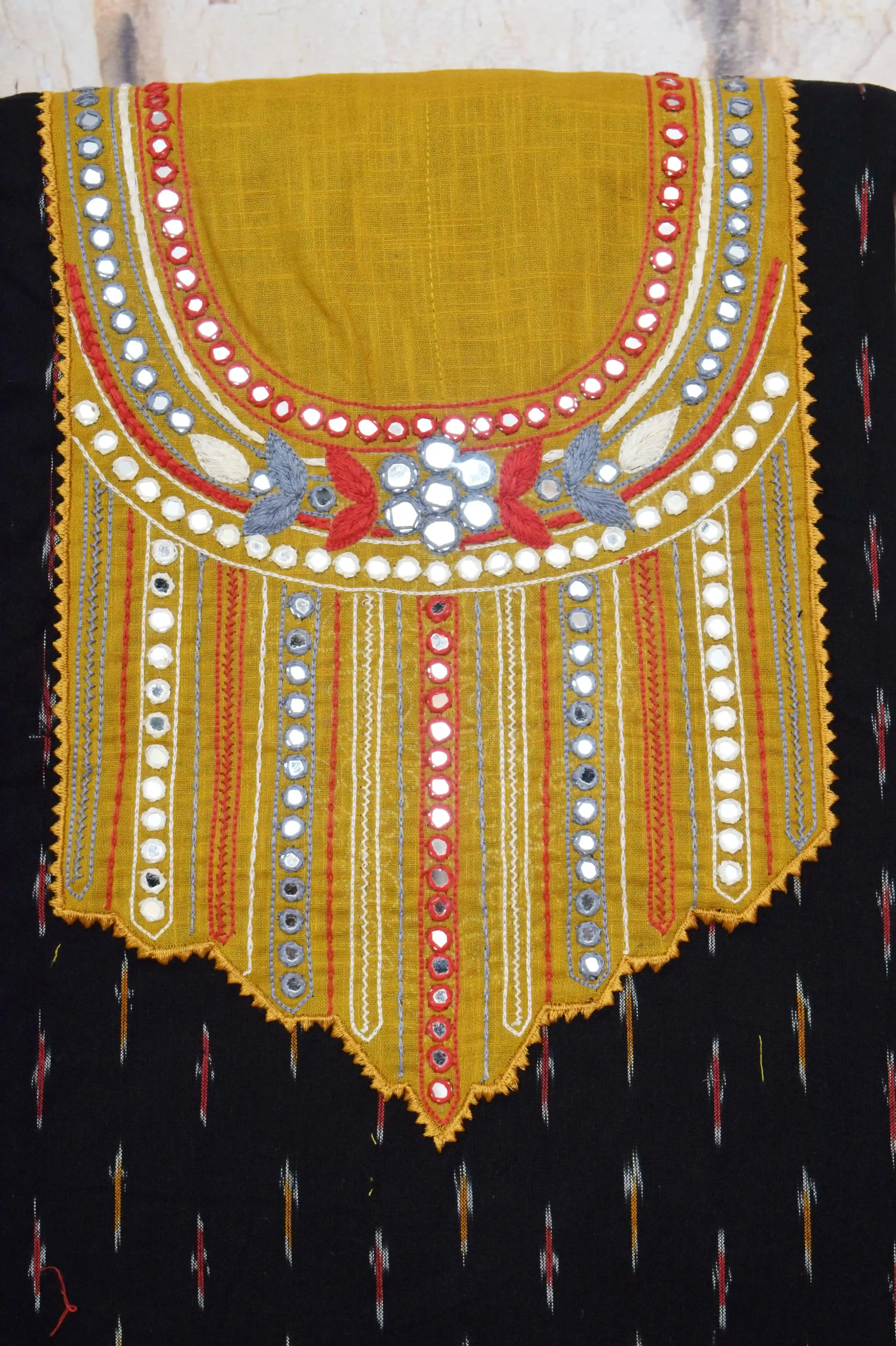 Black Ikat Hand Embroidered Cotton Kurti