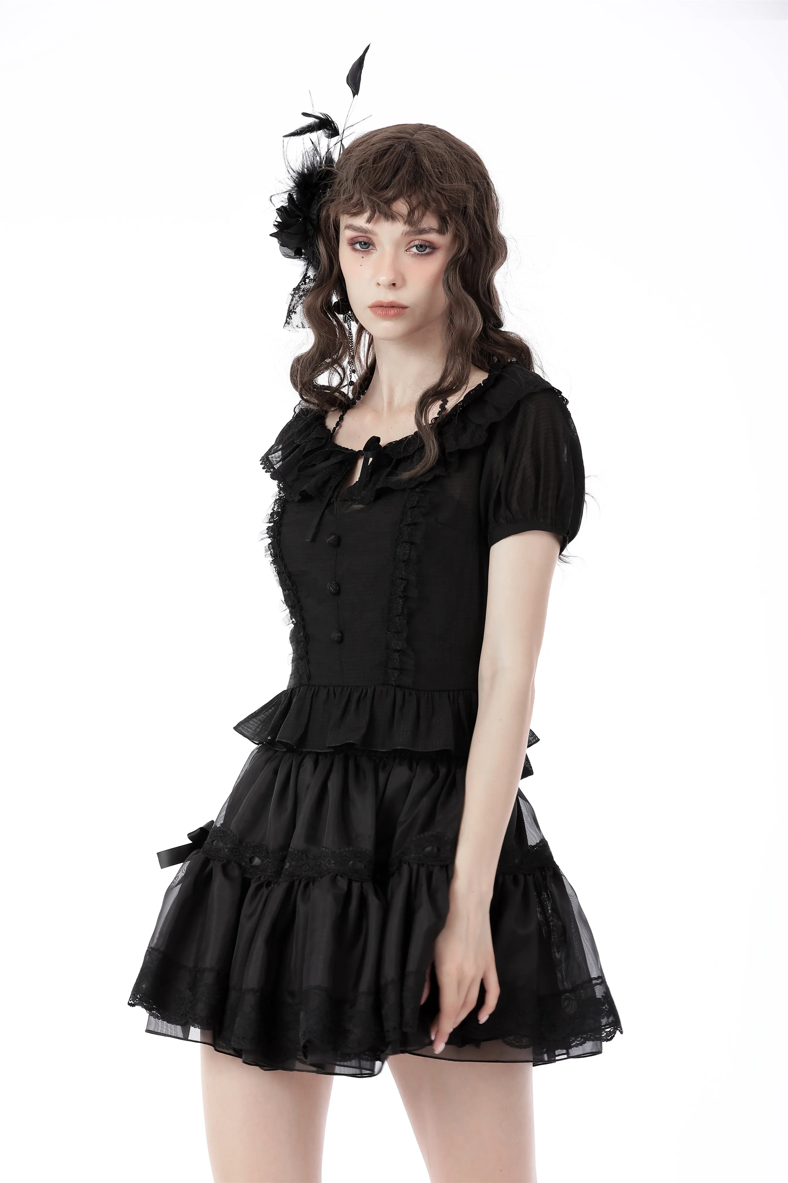 Black lolita girl frilly top IW091