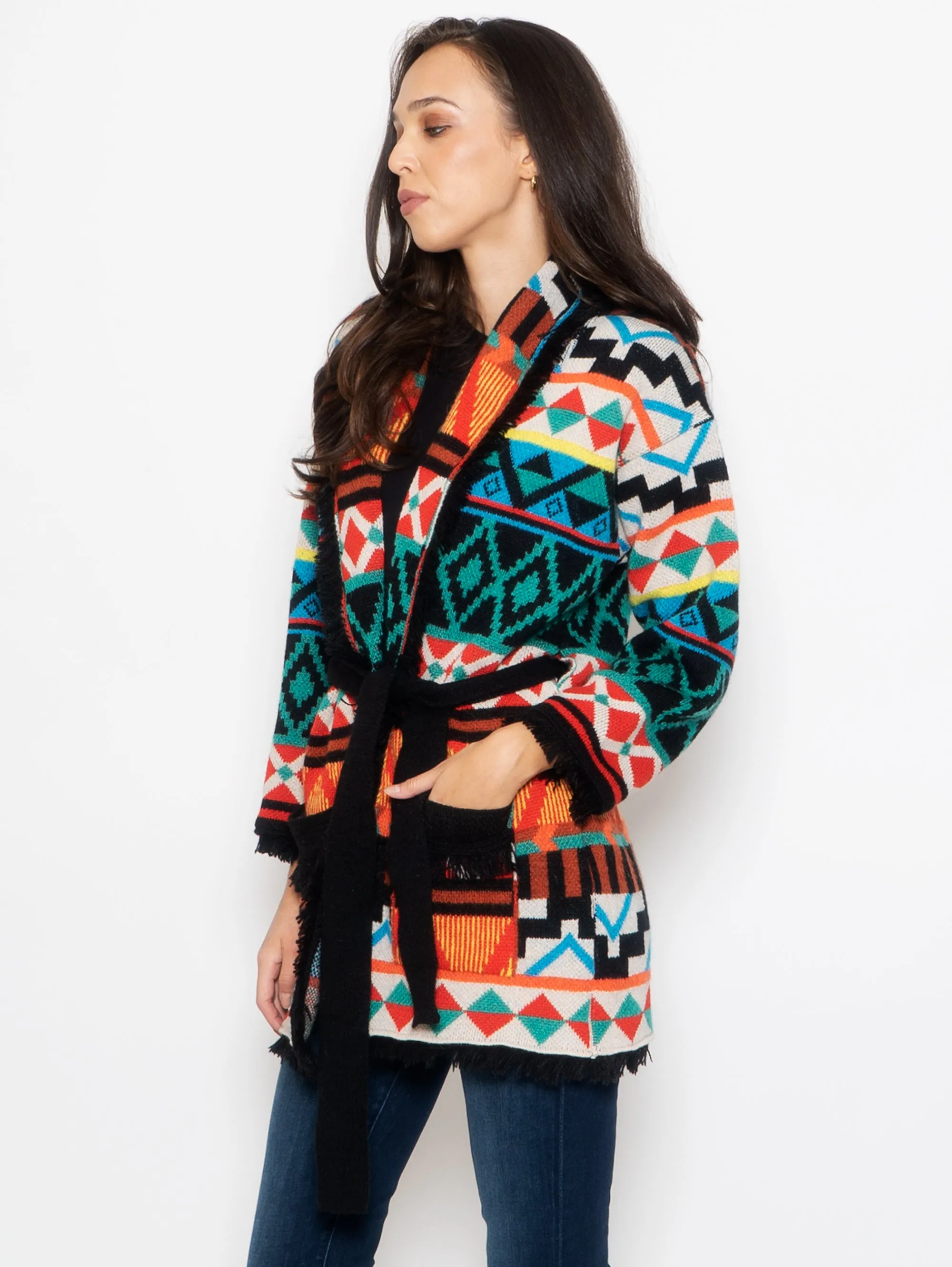 Cardigan Fantasia Geometrica Nero