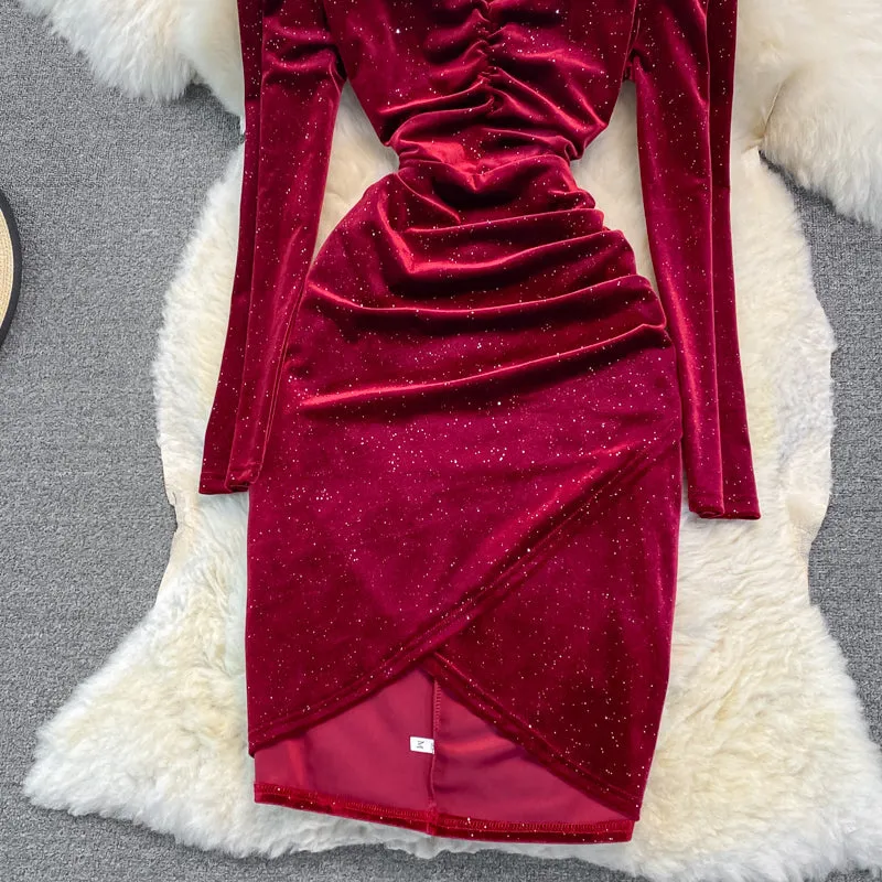 Celebrity temperament V-neck hanging neck tassel wrap hip dress  3391