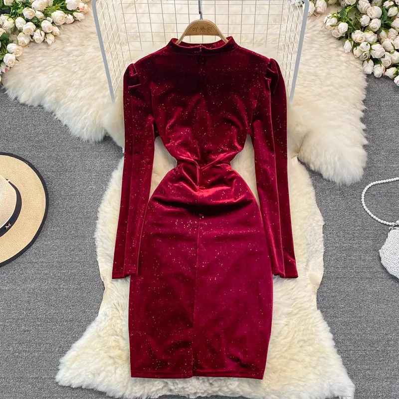 Celebrity temperament V-neck hanging neck tassel wrap hip dress  3391
