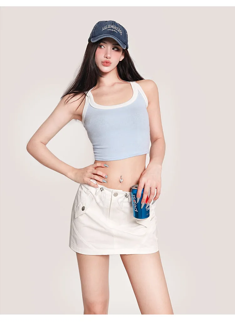 Charlotte Solid Color White Sleeve Square Neck Slim Cropped Top