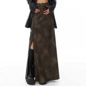 Colorblock Leather Skirts For Women High Waist Patchwork Pockets Vintage Temperament Skirt Female Fashion Clothing