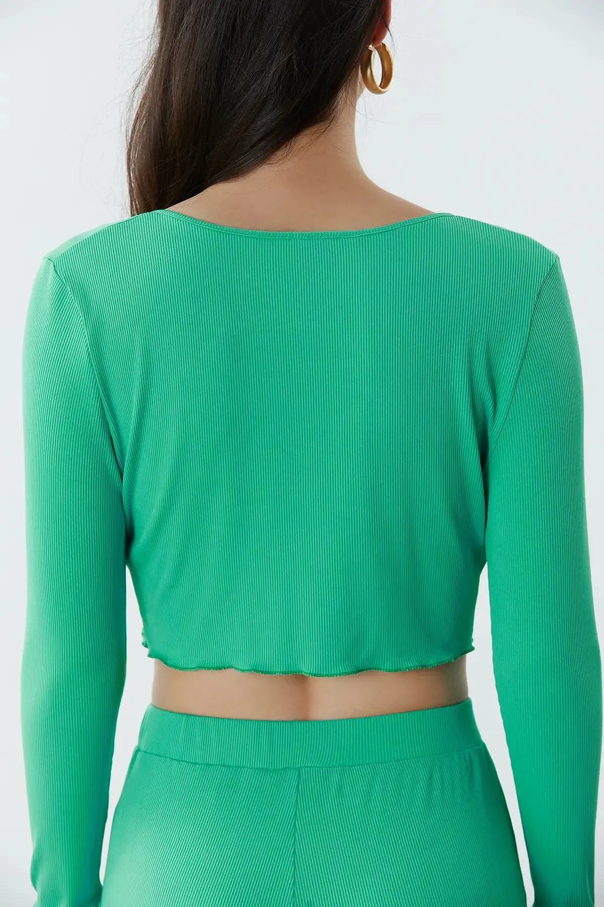 Elegant Split Lettuce Trim Crop Top