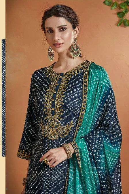 Ethnic Blue Long Bandhani Style Party Wear Dress
