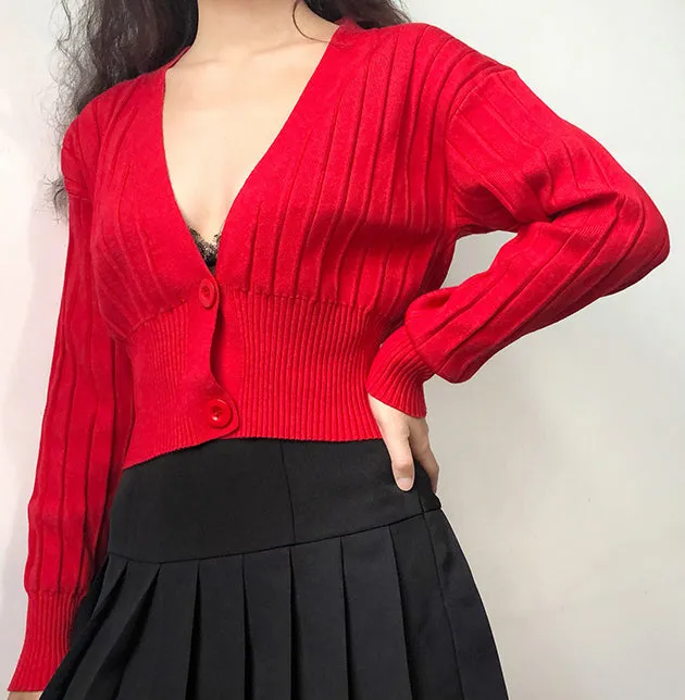 FashionKova - Thai Retro V-neck Knit Cardigan