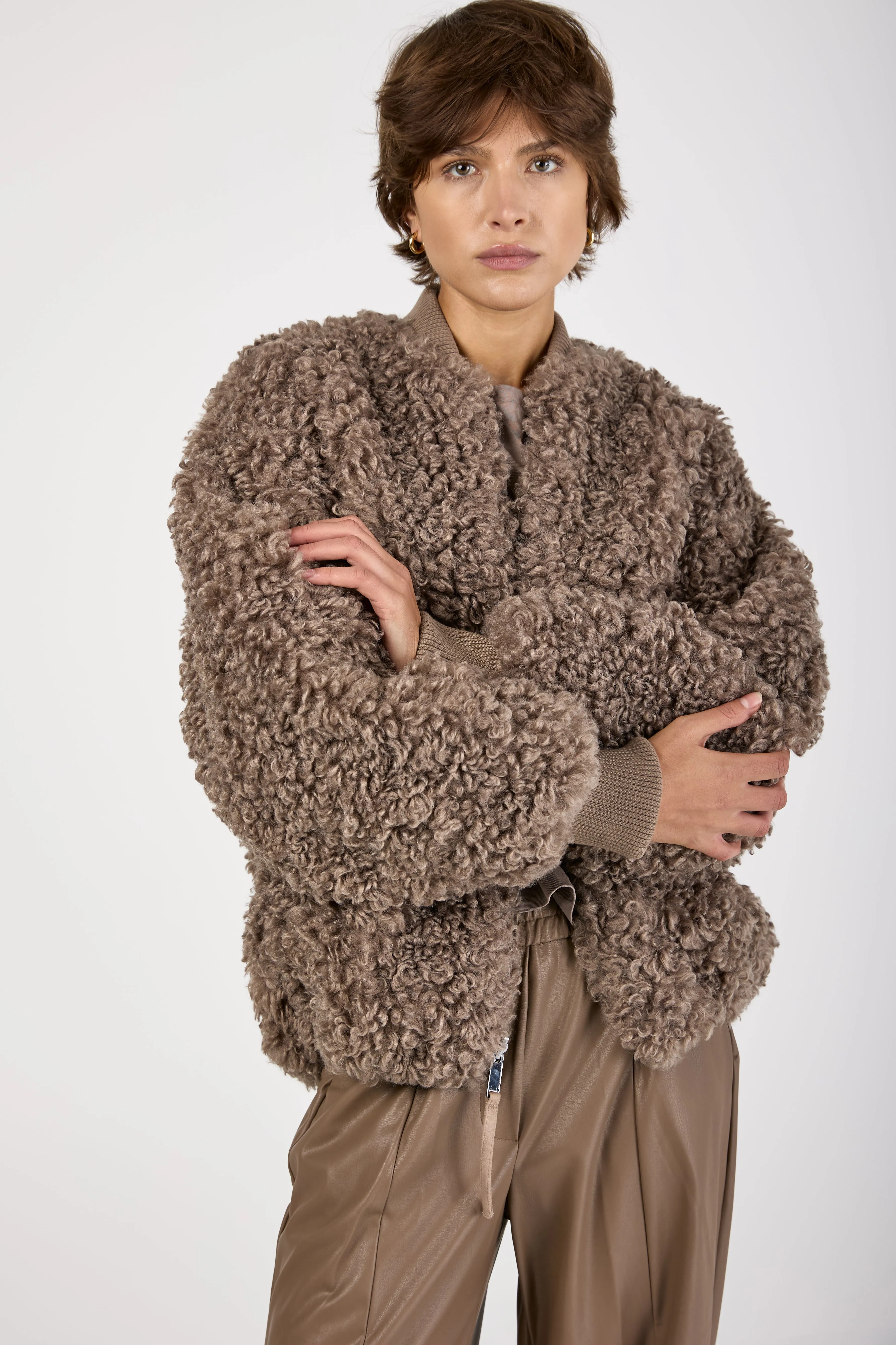 Faux Fur Bomber Jacket in Mink