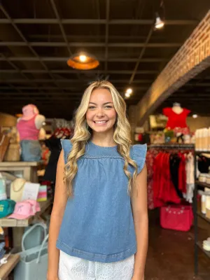 FINAL SALE - Braid Trim Light Denim Blouse