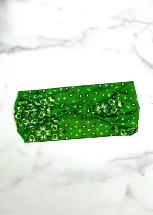 Green Bandana Top Knot Headband