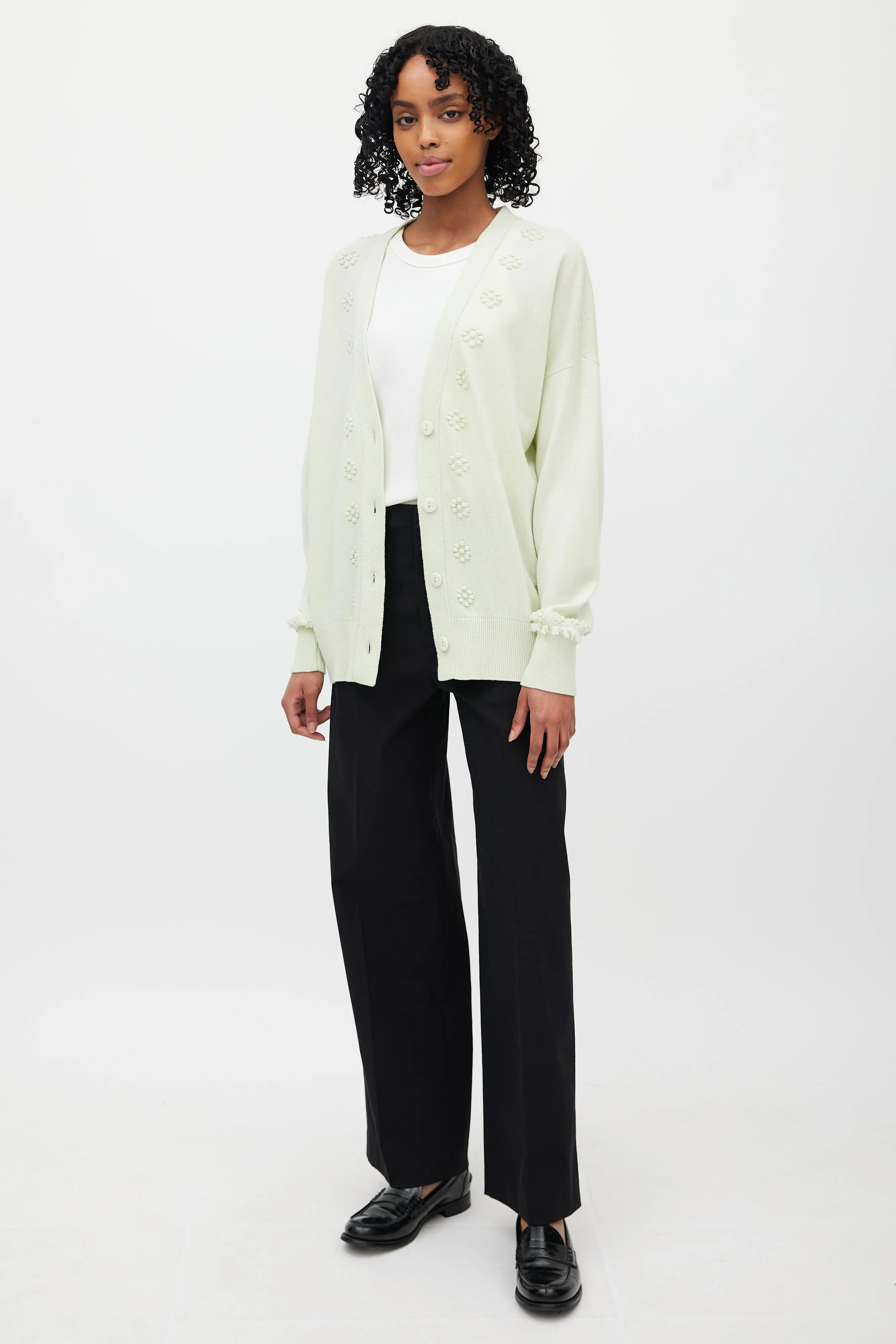 Green Cashmere Flower Cardigan