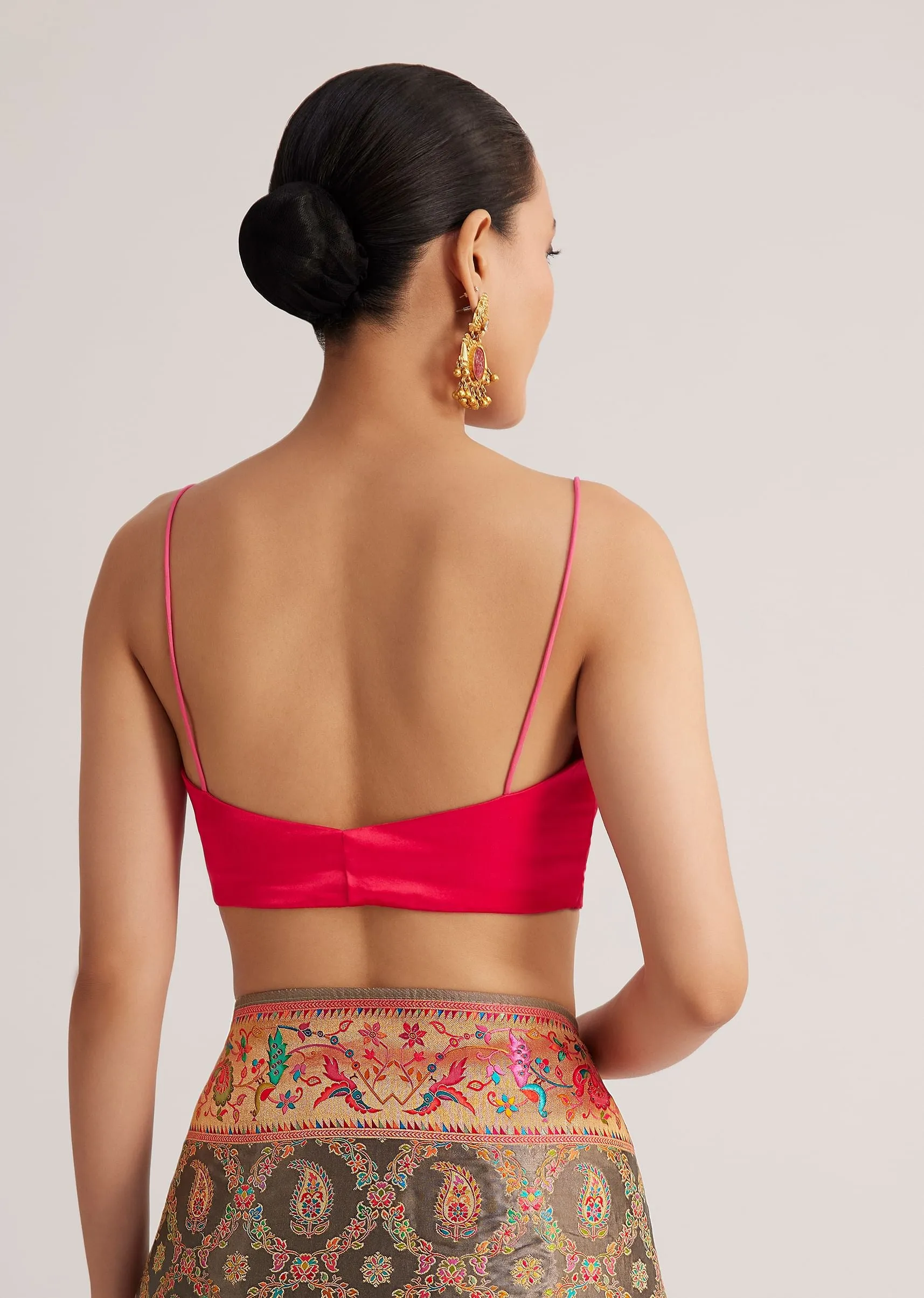 Grey Satin Silk Saree With Jaal Work And Zari Peacock Motif Border