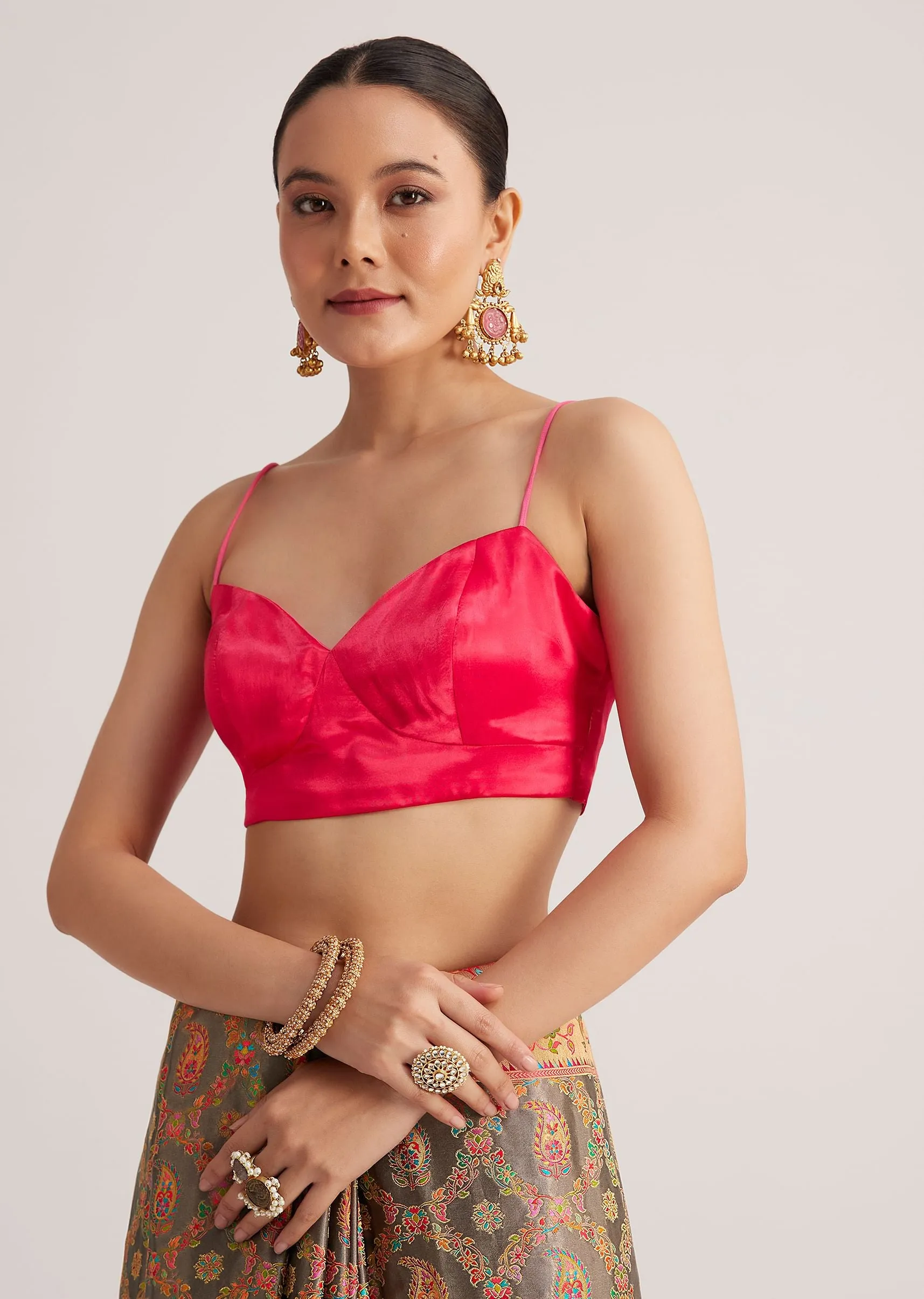 Grey Satin Silk Saree With Jaal Work And Zari Peacock Motif Border