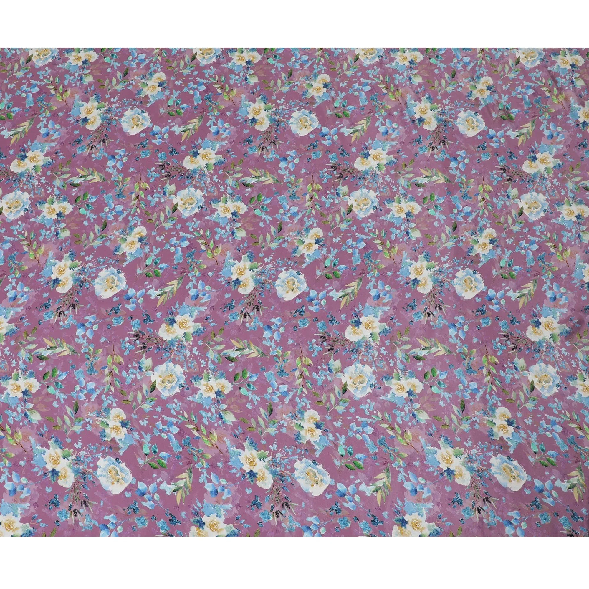 Lavender synthetic crepe fabric with multicolor print in floral design-D14466