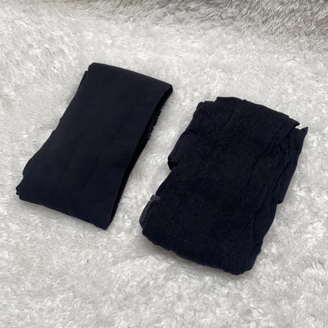 Legacy Lace and Solid Control Top Tights 2 Pack Black,Size E/F