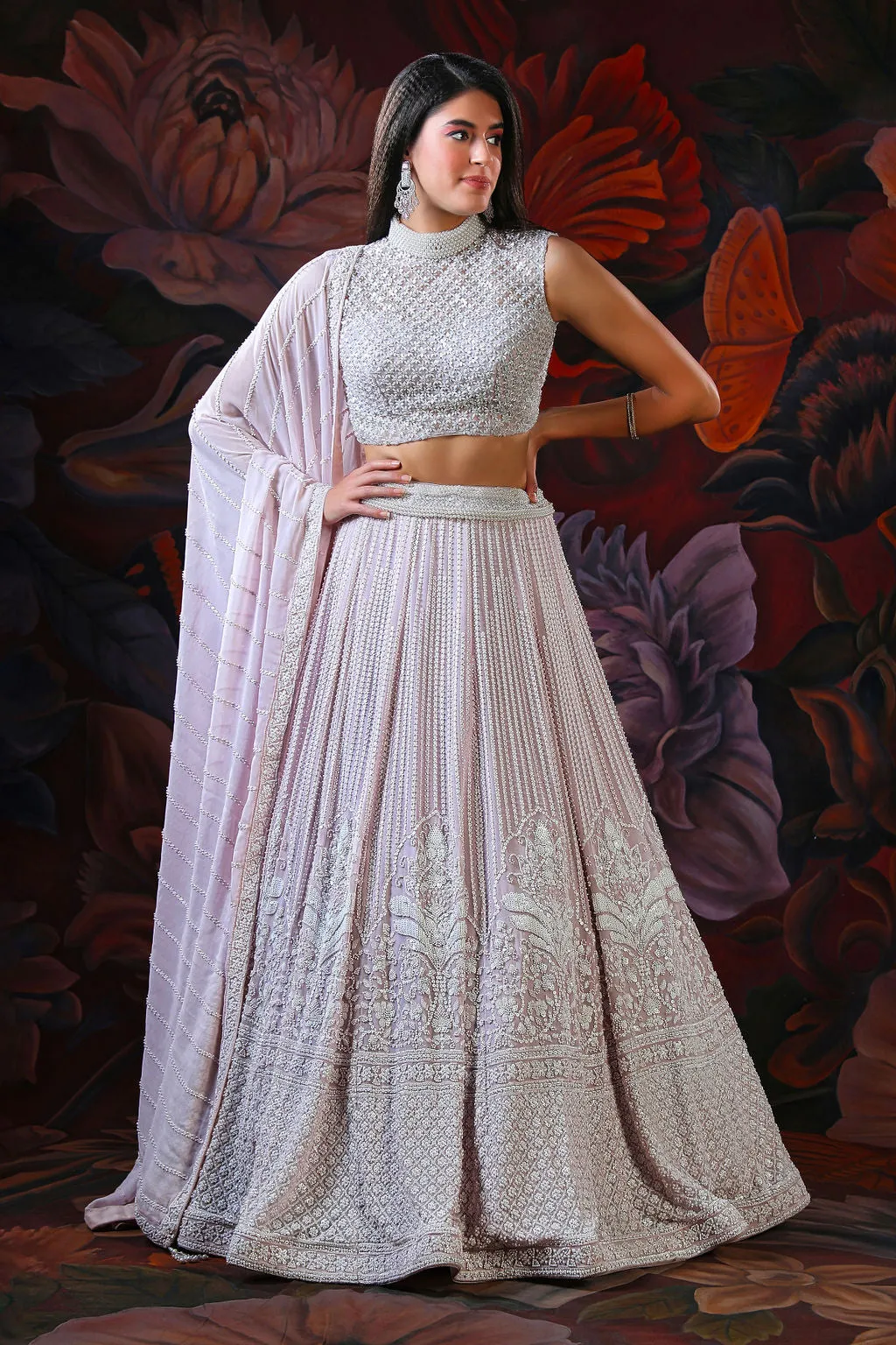 Lilac Lehenga with Embroidery Stylish Top