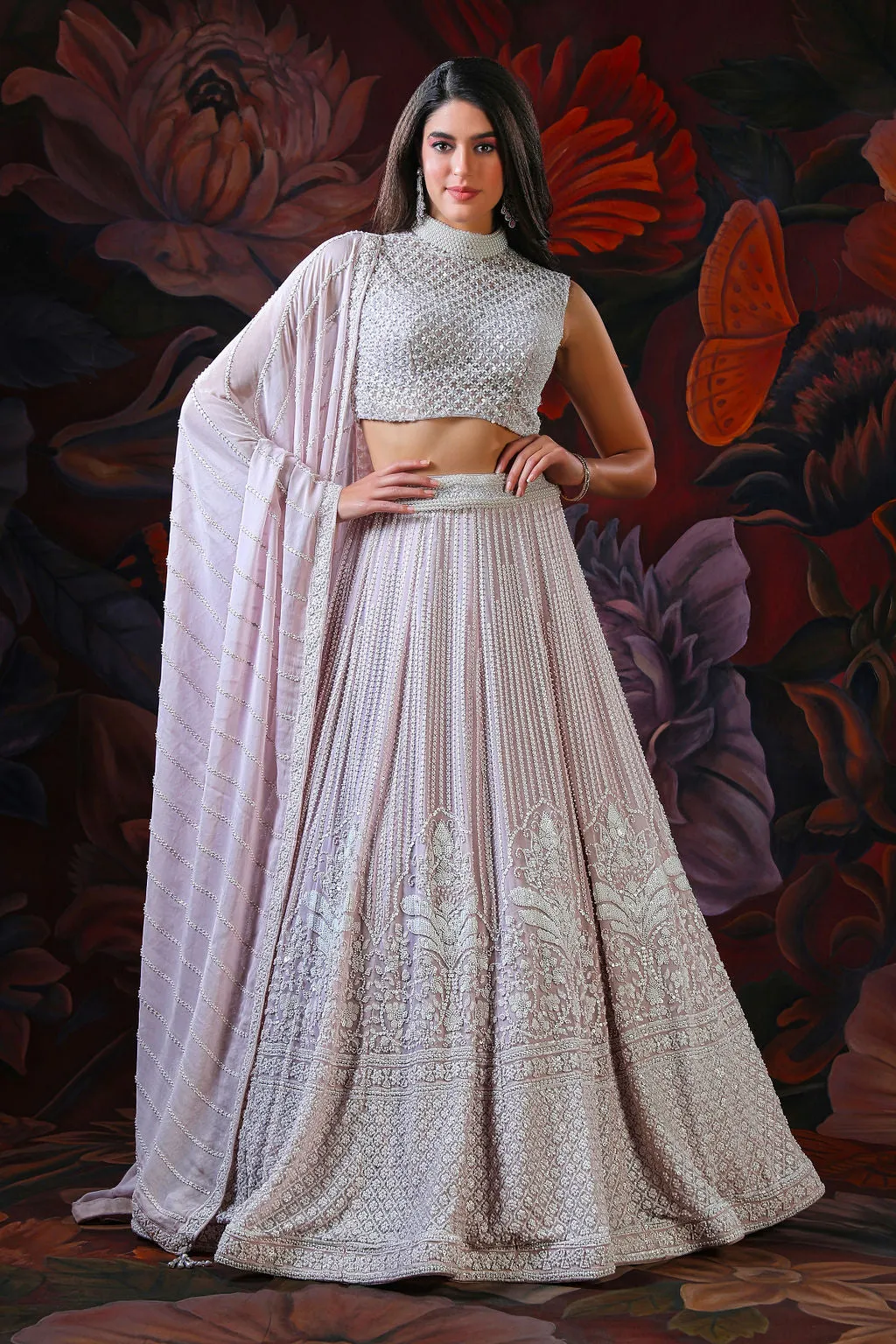 Lilac Lehenga with Embroidery Stylish Top