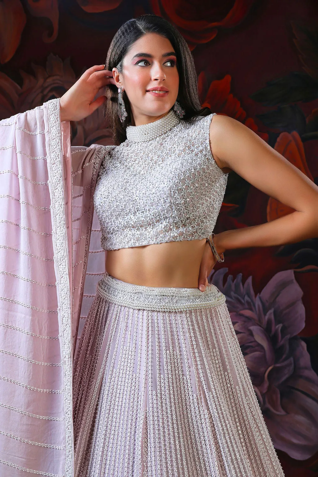 Lilac Lehenga with Embroidery Stylish Top