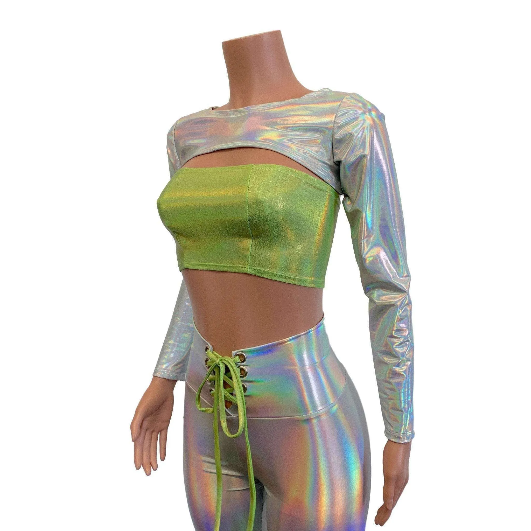 Long Sleeve Bolero Top - Opal Holographic Iridescent