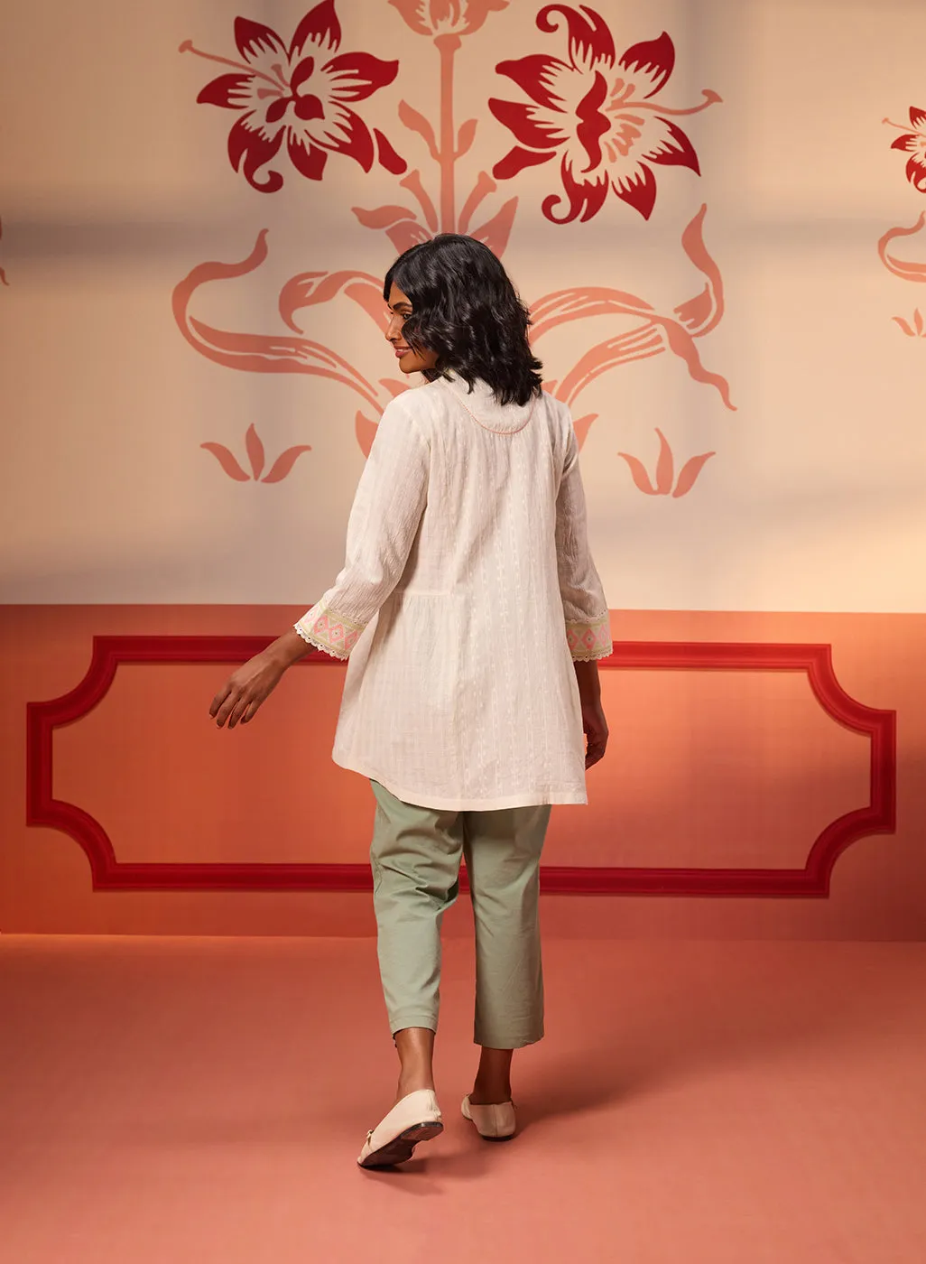 Meerab Ivory Embroidered Cotton Top for Women