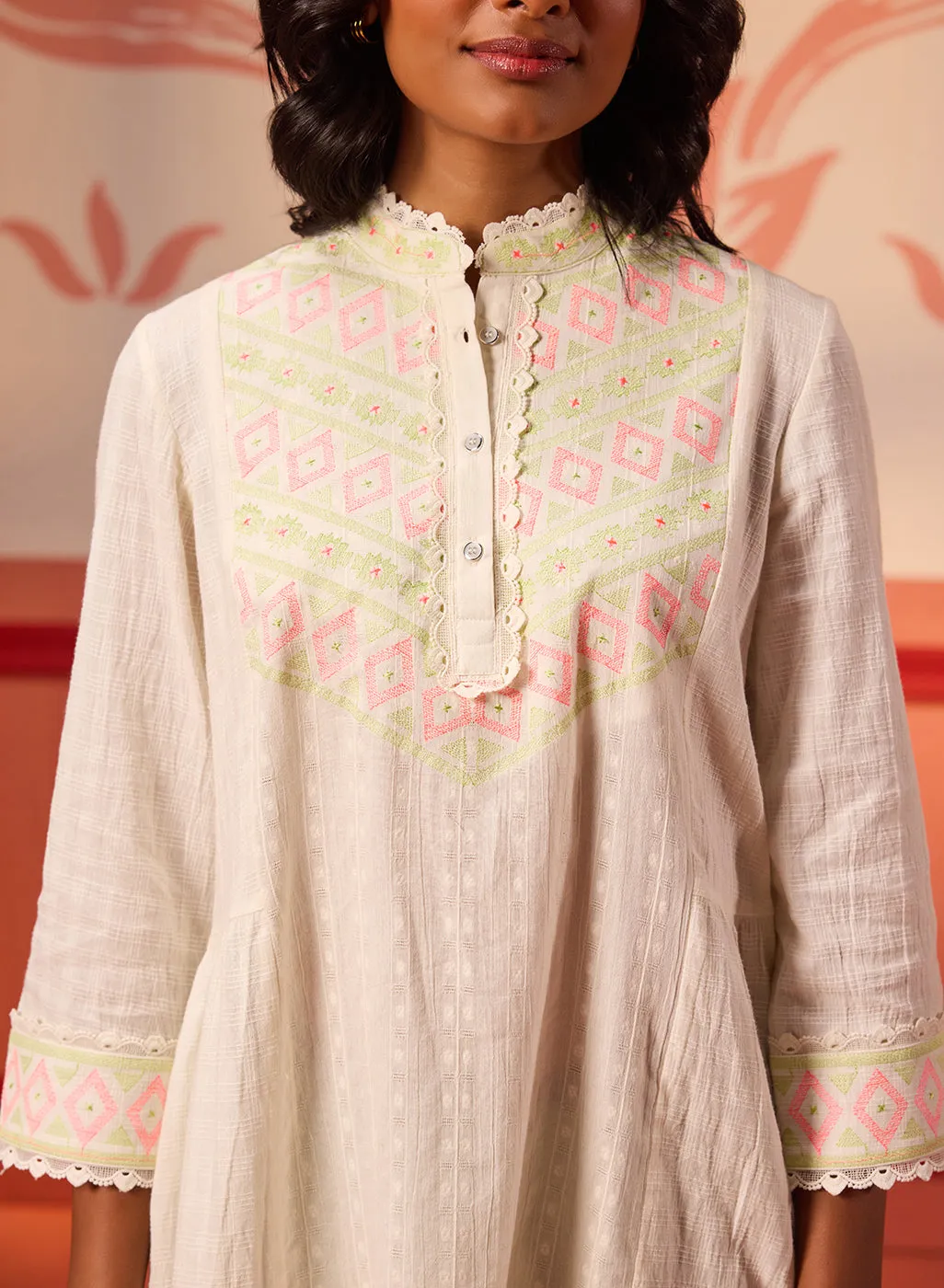 Meerab Ivory Embroidered Cotton Top for Women