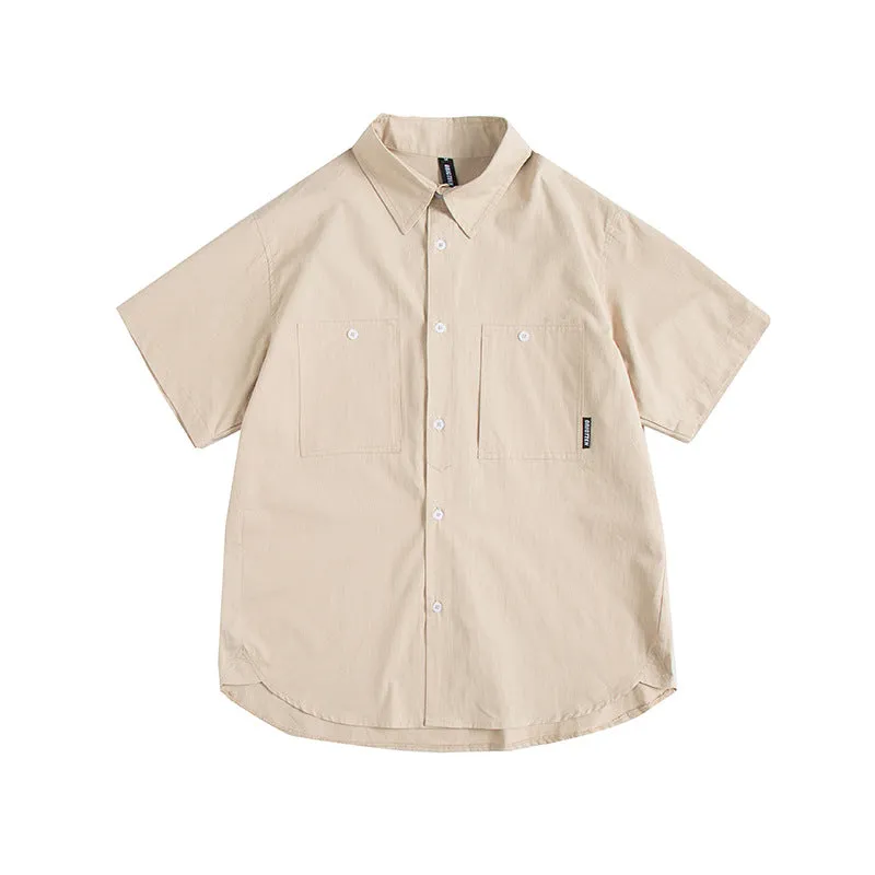 Men T-Shirt Summer Solid Color Shirt Retro Short Sleeve Men