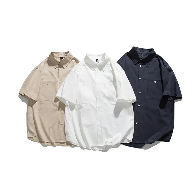 Men T-Shirt Summer Solid Color Shirt Retro Short Sleeve Men