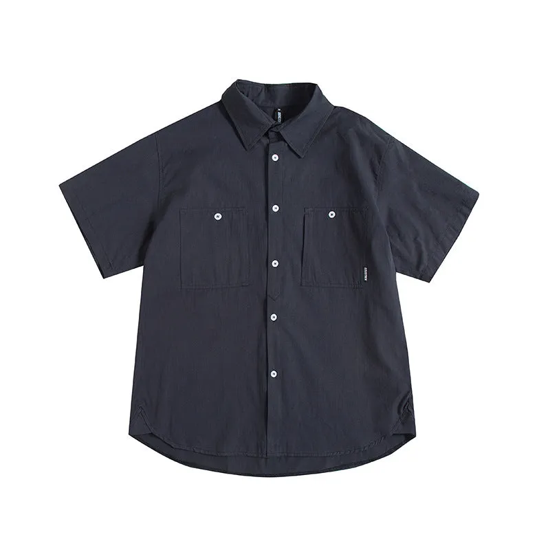 Men T-Shirt Summer Solid Color Shirt Retro Short Sleeve Men