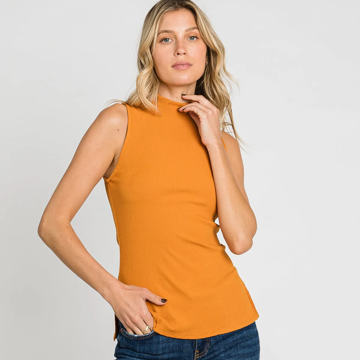 Mock Neck Sleeveless Top