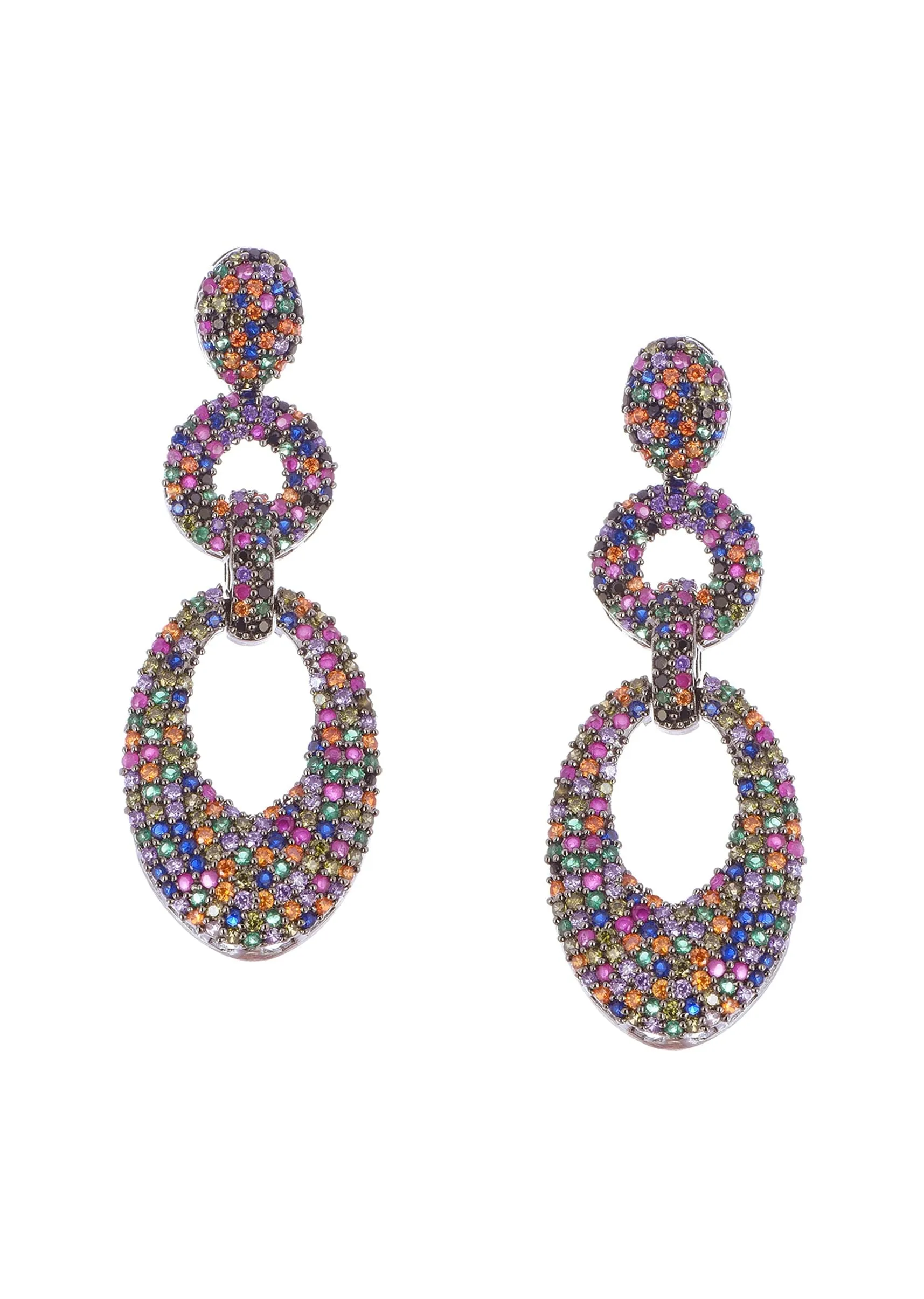 Multicolour Diamond Earrings In Mix Metal