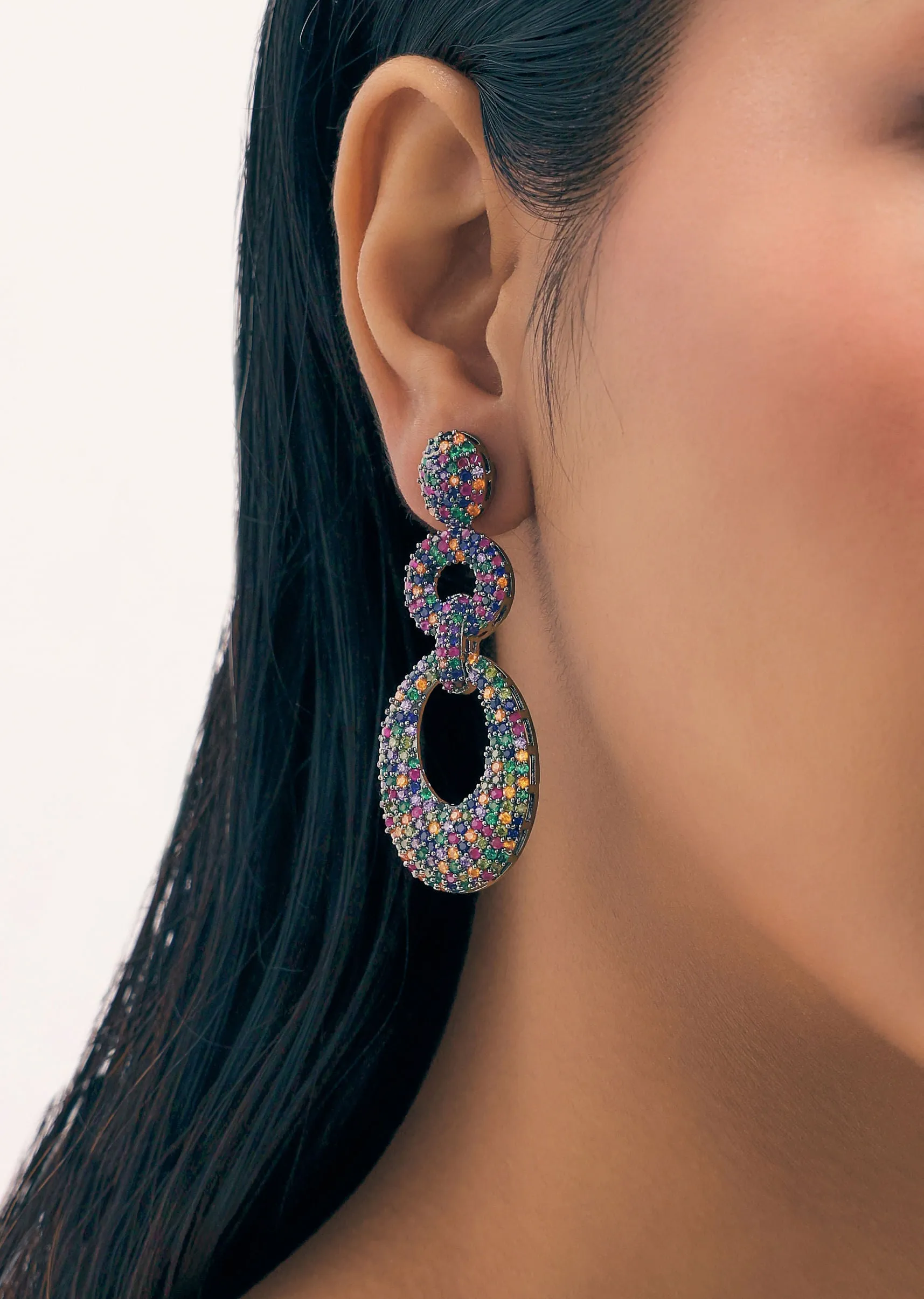 Multicolour Diamond Earrings In Mix Metal