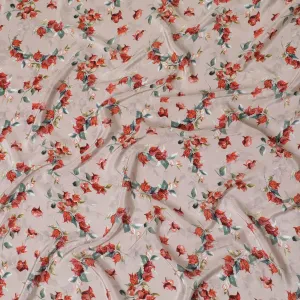 Pale brown synthetic crepe fabric with multicolor print in floral design-D14457