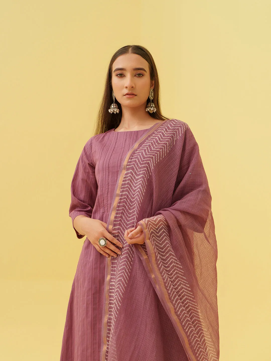 Petal Plum Kurta Set with Dupatta