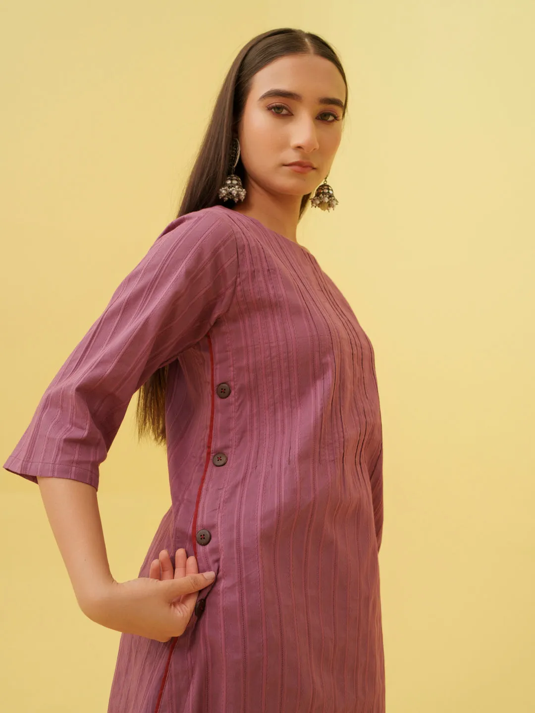 Petal Plum Kurta Set with Dupatta