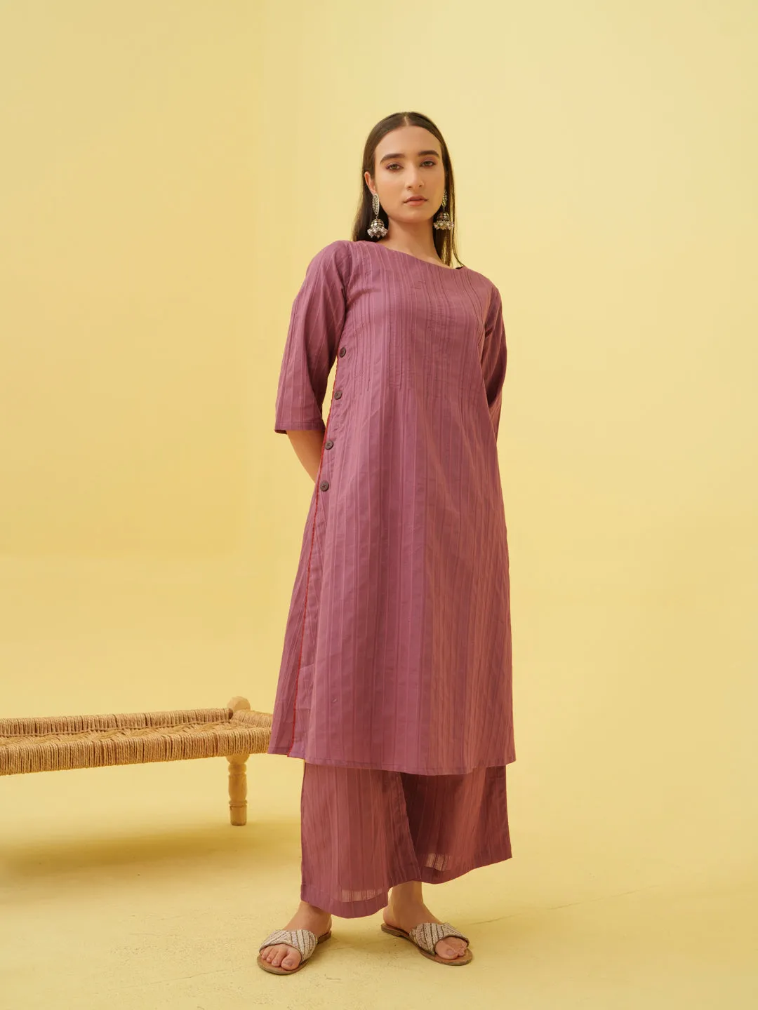 Petal Plum Kurta Set with Dupatta