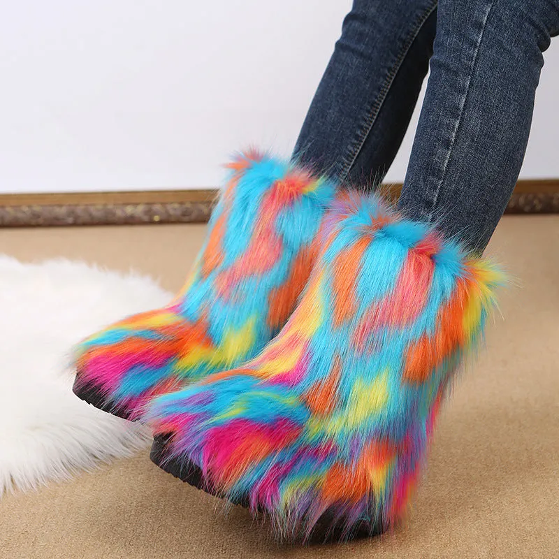 Plush Mid Calf Length Snow Boots for Women